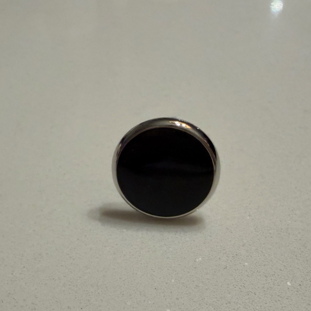 Silver Tone Round Black Enamel Toggle Back Cufflink, Only 1 cufflink